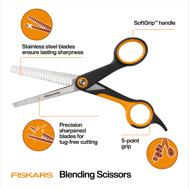 Fiskars Pet Blending Scissors, Durable Precise Blending Scissors, Serrated Teeth and 5-Point SoftGrip™ Handle, 6.5" - PawsPlanet Australia
