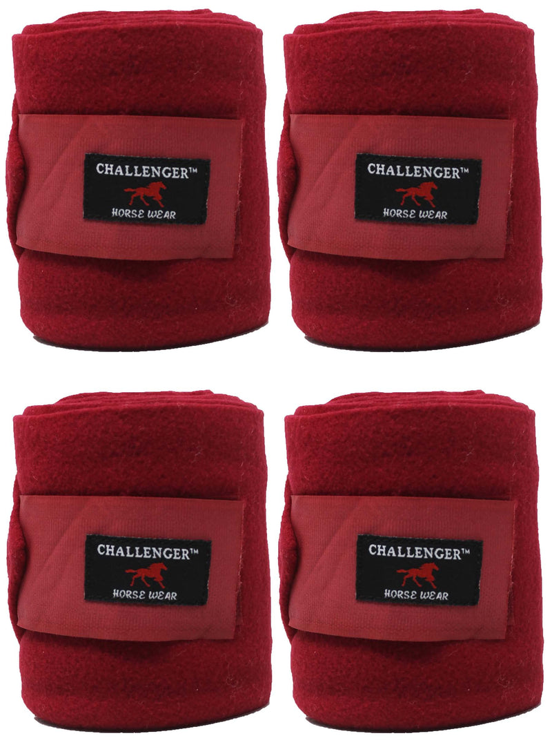 CHALLENGER 10ft Horse Grooming Leg Polo Wrap Set of 4 Soft Fleece 95R Burgundy 10' x 5"