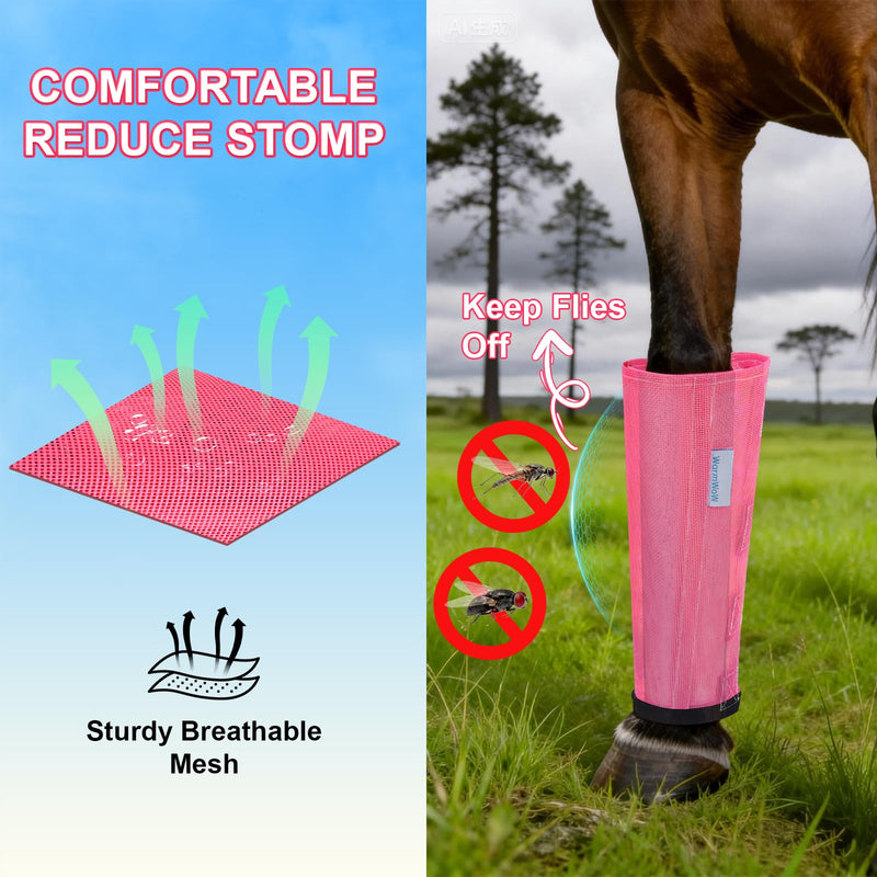 Fly Boots for Horses Set of 4, Loose Fitting Mesh Horse Fly Boots Leggings, Reduce-Stomping Adjustable Equine Leg Wraps & Socks, Stay Up Not Sag, No Rub (Magenta) Magenta