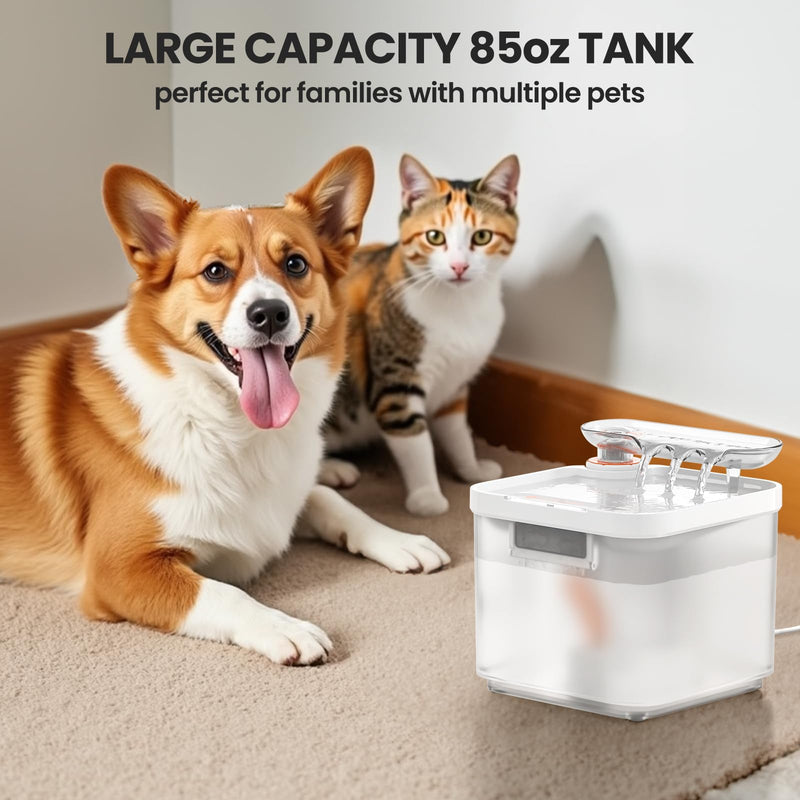 Cat Water Fountain 85oz/2.5L Dog Water Dispenser with Ultra-Filtration 90-Days Long Lasting Filter, Smart Pet Fountain with Triple Filtration | Ultra Quiet | Water Level Window White - PawsPlanet Australia