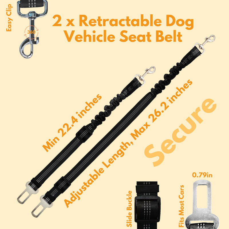 Dog Car Accessories Essentials Kit, with 2 Retractable Harness Adjustable Seat Belt Leash, Portable Collapsible Pet Bowl, Car Net Barrier for Dogs in Vehicle, and 4 Headrest Hooks for Hanger - PawsPlanet Australia