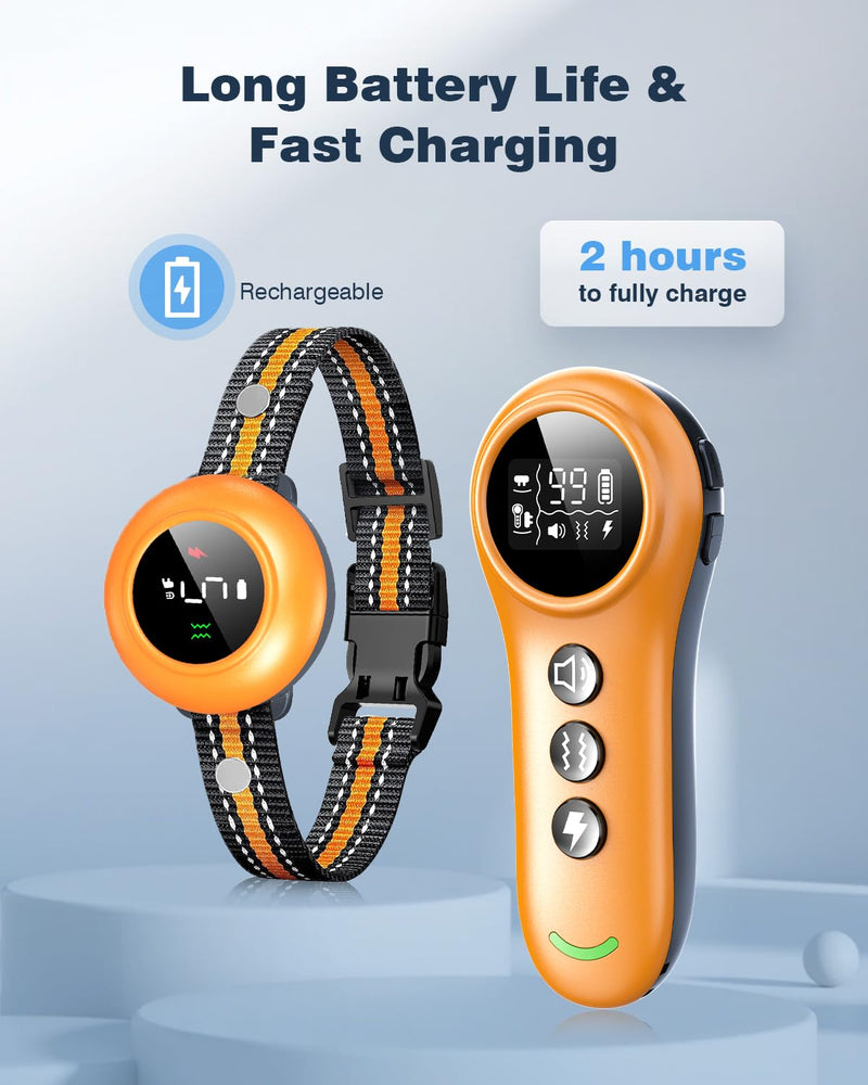 2-in-1 Dog Shock Collar & Dog Bark Collar - Smart Anti Barking Dog Training Collar with 5 Adjustable Sensitivity & 3300FT Remote for All Breeds IP67 Waterproof Rechargeable E-Collar (Orange) Orange - PawsPlanet Australia