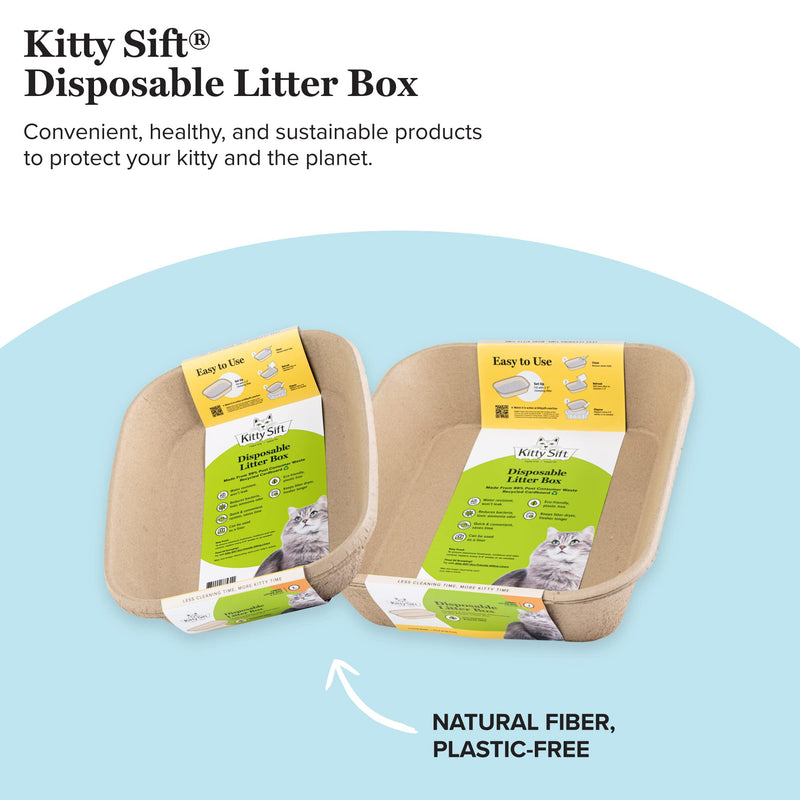 Kitty Sift (6-Pack) Disposable Cat Litter Box, Sustainable, Clean - Large, 6-Pack (Large) Litter Box Only 6 Piece Set - PawsPlanet Australia