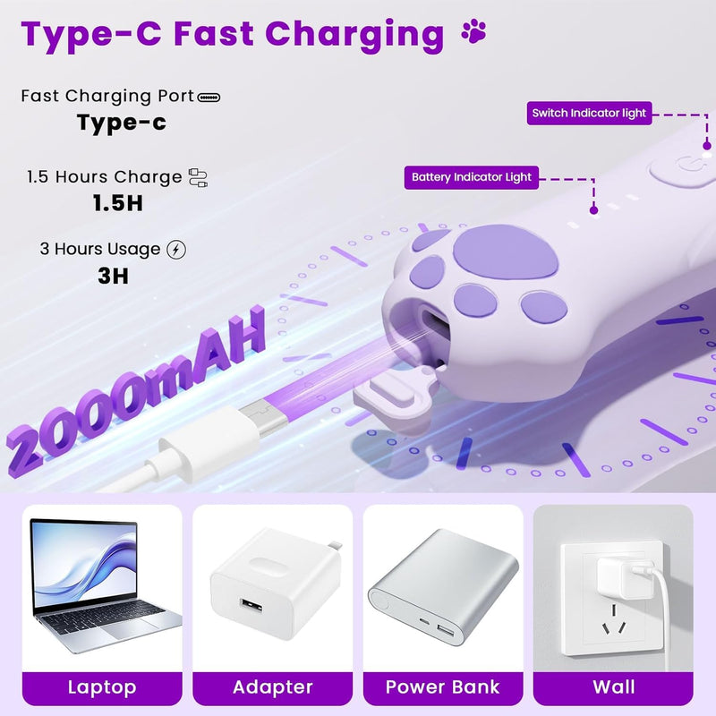 Dog Clippers for Grooming - 4-in-1 Dog Clippers Grooming Kit with Low Noise & IPX7 Waterproof Design Includes Comb Paw Trimmer Nail Grinder - Rechargeable & Cordless Dog paw Trimmer (Purple) - PawsPlanet Australia