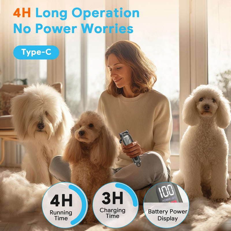 Dog Clippers for Grooming: Dog Grooming Kit Low Noise Electric Quiet Rechargeable Adjustable Clipper Comb Cordless Pet Hair Thick Coats Clippers Trimmers Set Dogs Hair Clippers for Dogs Cats Pets Grey - PawsPlanet Australia