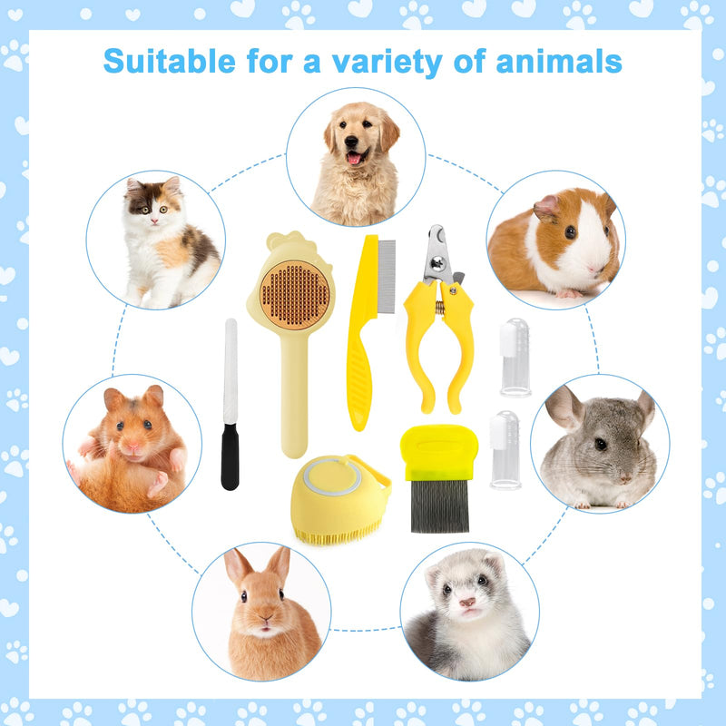 VCZONE 8 Pcs Cat Brush Grooming Kits, Pet Self Cleaning Kit with Pet Nail Clipper and File, Flea Comb, Pet Shampoo Bath Brush, Pet Shedding Brush, Silicone Toothbrush (Yellow) Yellow - PawsPlanet Australia