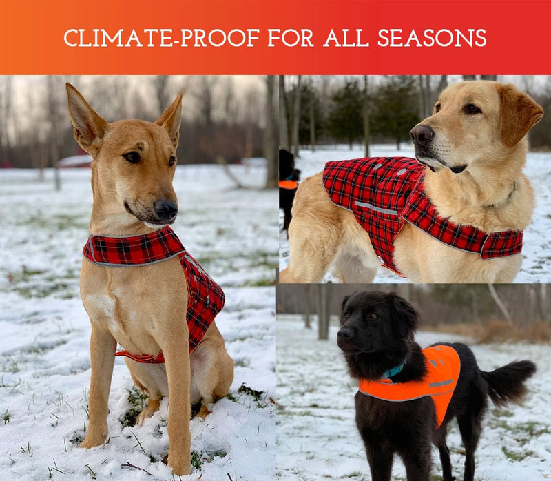 SPOT THE DOG! Reflective Dog Vest - Adjustable Safety Vest, High Visibility Fluorescent Apparel for Walking, Hiking & Camping, Hunting, Off Leash (Blaze Orange, Red Plaid, S) Small
