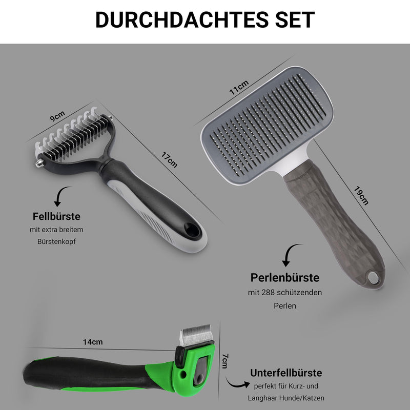 Set of 3 with various dog brushes/cat brushes in action set, long hair short hair undercoat brushes, pet hair remover, dog accessories or cat accessories in a set dog brush cat brush 3er Set Hundebürsten / Katzenbürsten - PawsPlanet Australia