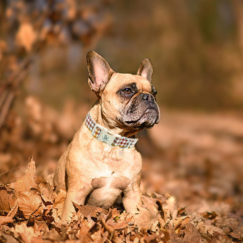 Elegant little tail Fall Dog Collar, Plaid Puppy Collars Fall Yellow Male Cute Puppy Adjustable Cotton Pet Collar with Quick Release Buckle for Small Medium Large Dogs Small (Pack of 1) - PawsPlanet Australia