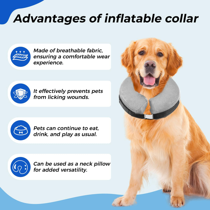 Dog Inflatable Cone Collar for XLarge Dogs,Grey [Neck:18"-25"] X-Large Grey - PawsPlanet Australia