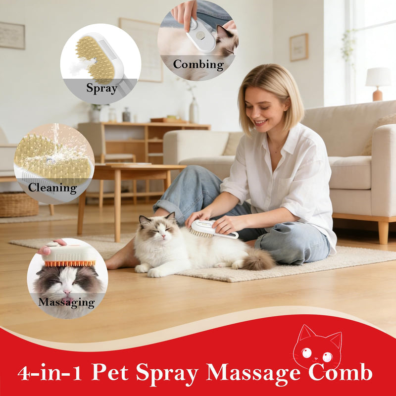 Pet Cold Mist Grooming Brush - Self-Cleaning Deshedding Tool for Dogs & Cats | Spritz Function, USB Rechargeable, Slicker Comb for Long/Short Hair (White)