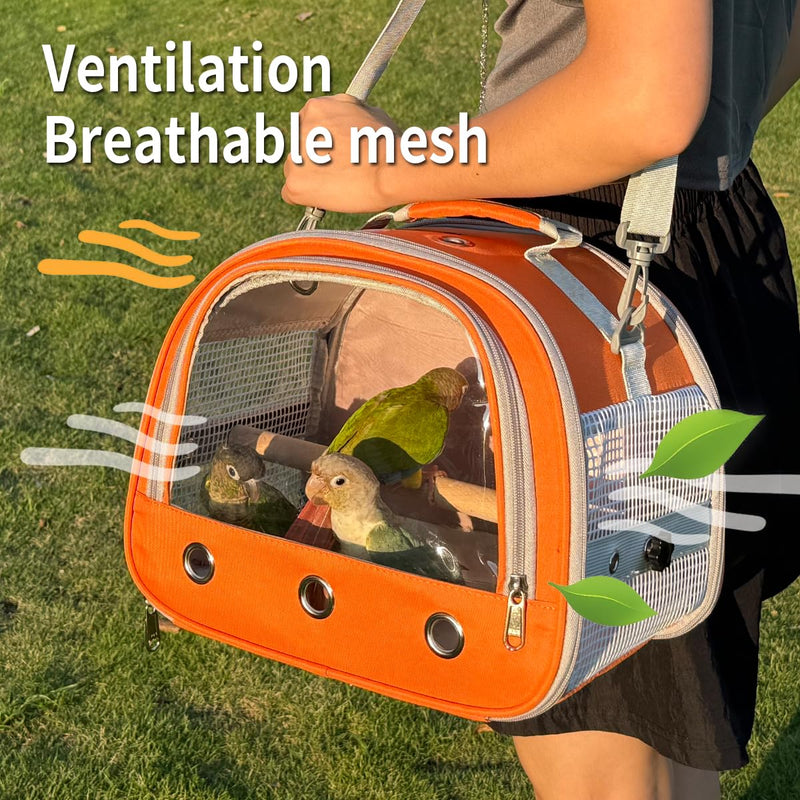 Bird Carrier,Bird Cage Parakeet Parrot Budgie Carrier Backpack for Small Birds, Travel Bird Cages with Perch, Transparent Ventilation Cockatiels, Lightweight Pet Carrier for Outdoor Use(Orange) Orange - PawsPlanet Australia