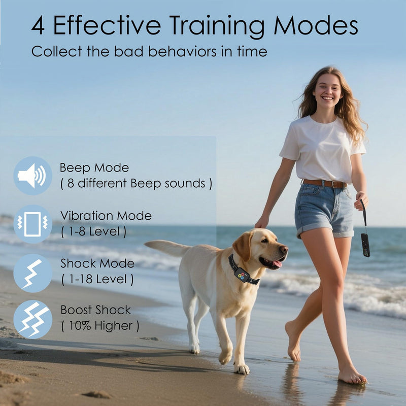 Aikko Dog Shock Collar with Remote - IPX7 Waterproof, 3 Modes (Beep, Vibration, Shock) - Adjustable E-Collar for Training Small (10 lbs to 120 lbs) Rechargeable Anti-Bark Collar for Large Dogs Black1 - PawsPlanet Australia