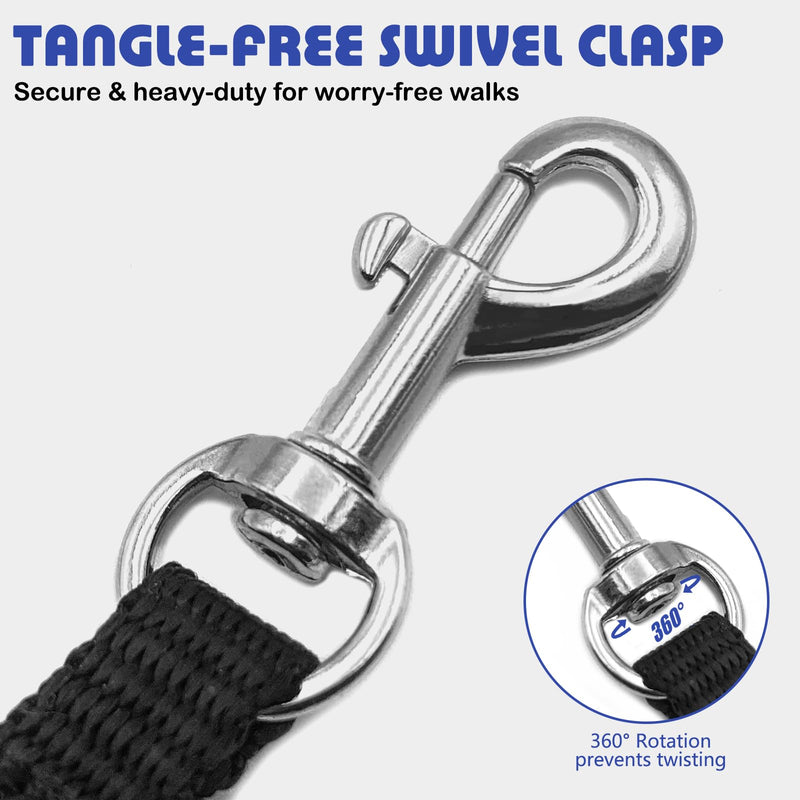 Dog Training Leash for Small Dogs, 6ft Nylon Puppy Obedience Recall Training Agility Lead for Small Medium Breeds, Pet Rope with 360° Swivel Clasp, Lightweight, (Black, 2/5 in x 6 ft) - PawsPlanet Australia