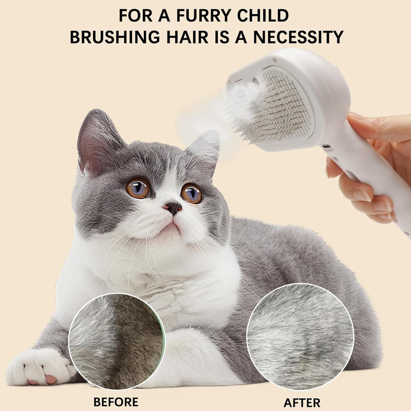 Pet Steam Brush for Cats and Dogs, 3 In 1 Steamy Cat Brush with Release Button and Tank, Anti-Static Pet Spray Hair Removal Comb, Rechargeable Dog Steam Comb for Furry (White) White - PawsPlanet Australia