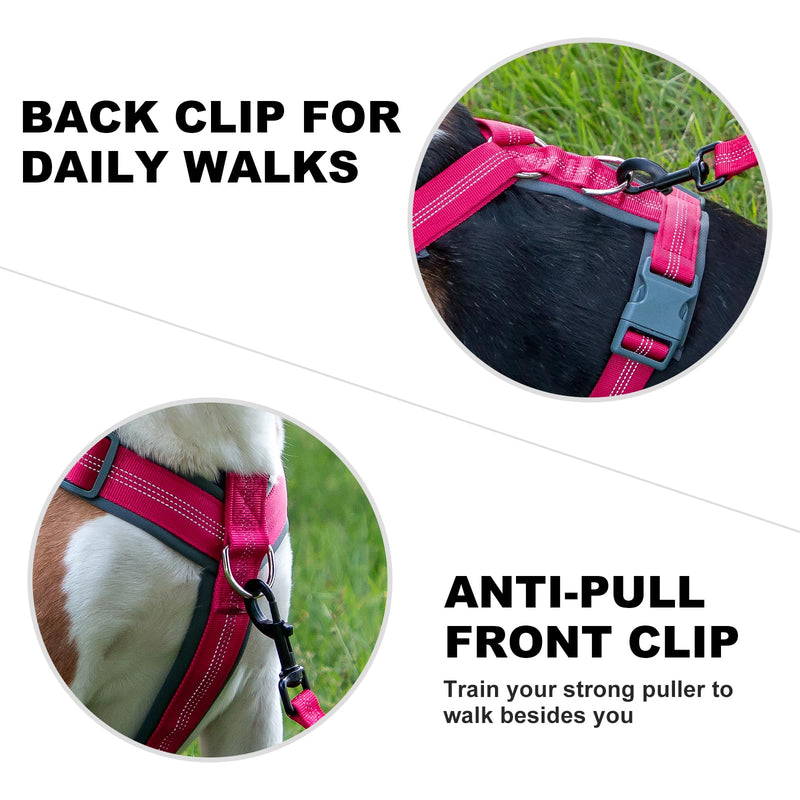 Plutus Pet No Pull Dog Harness, Adjustable Nylon Harness with Soft Padding, Reflective and Heavy Duty Dog Harness for Small, Medium, Large Dogs(Hot Pink, M) Hot Pink - PawsPlanet Australia