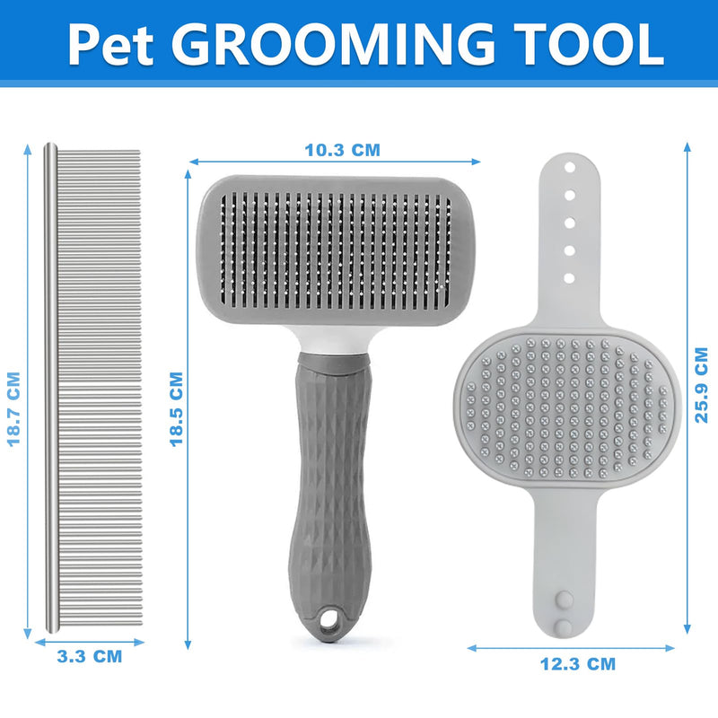 3Pack Dog Brush Grooming Kit -Slicker Dog Brushes for Shedding, Dogs Comb for Grooming, Bath Brush for Pet-Grey Grey