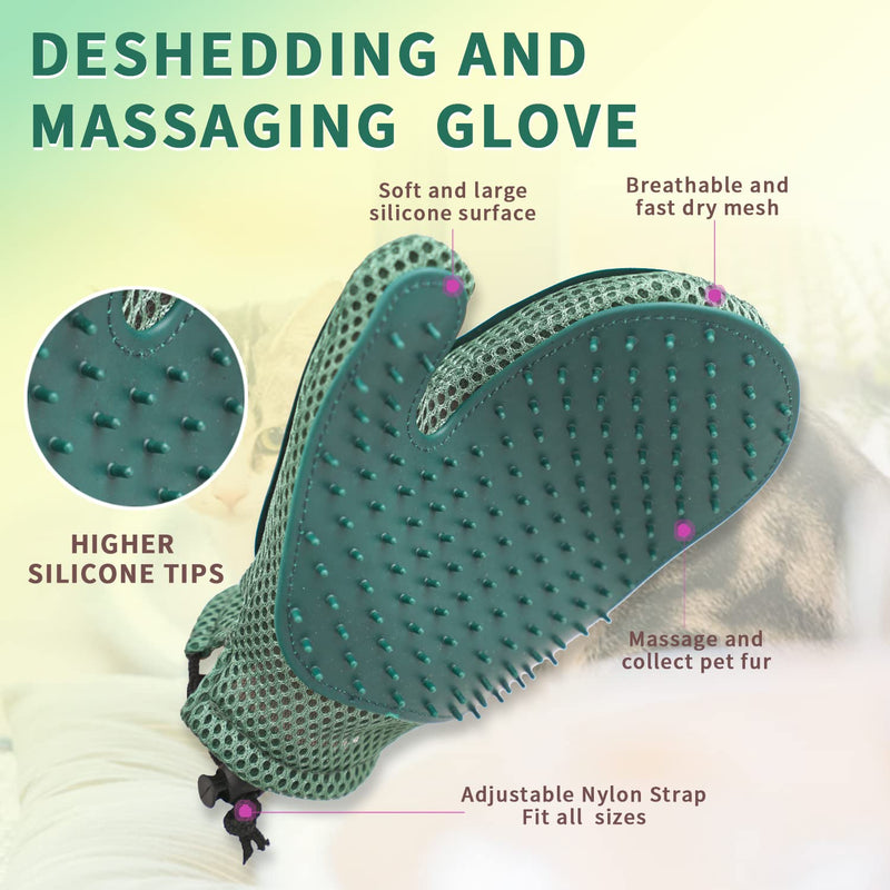 2 in 1 Cat Fur Glove & Pet Hair Remover Glove, Dog Grooming Glove Brush for Shedding, Massage, Efficient Pet Hair Remover Mitt for Cleaner Couch, Carpet [Blue/Single] - PawsPlanet Australia
