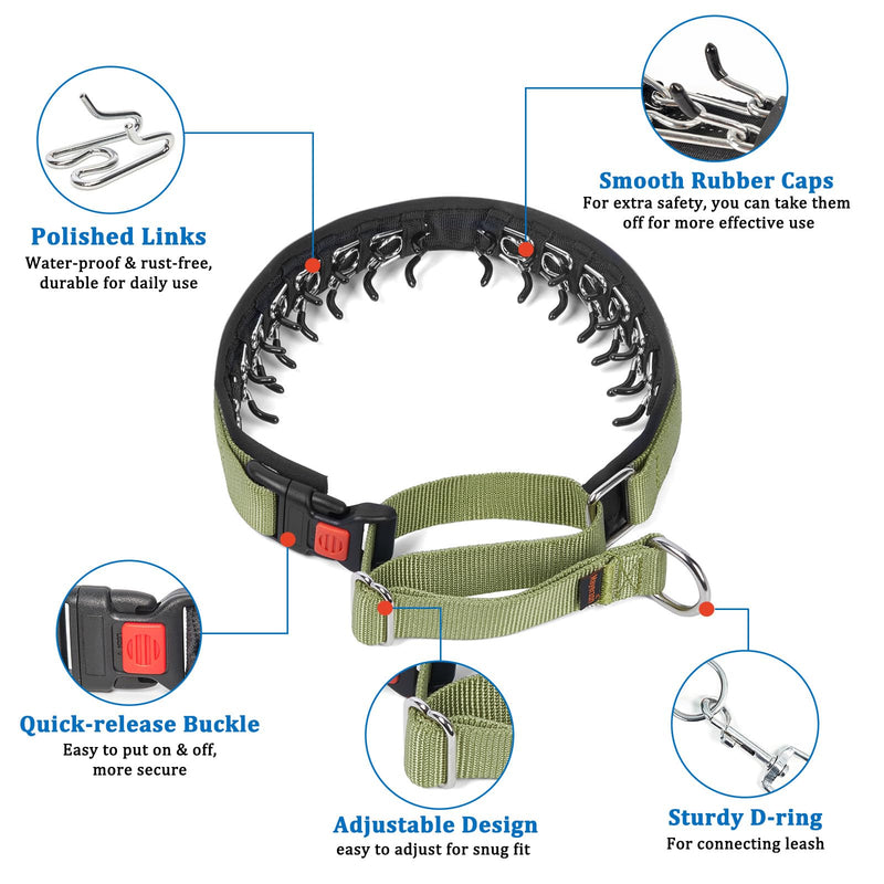 Mayerzon No Pull Dog Collar, Patented Martingale Collar for Small Medium Large Dogs with Buckle and Heavy Duty Nylon for Walking Training Hunting, Safe and Easy to Use(L, Green) Large,2.5mm,18.5"-23.5"Neck - PawsPlanet Australia