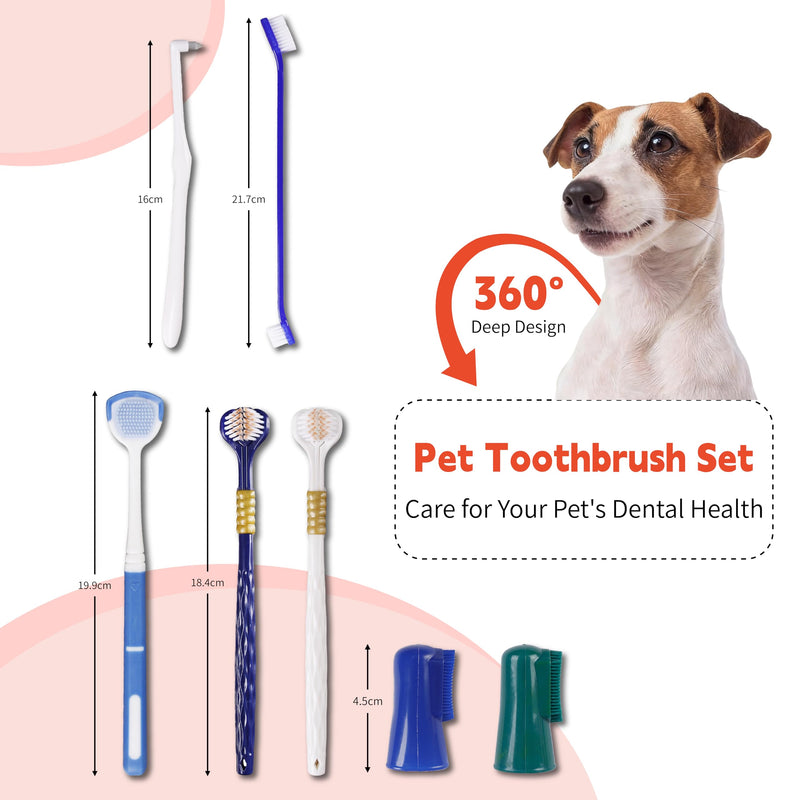9 Pcs Pets Toothbrush Set,Tongue Brush, Silicone Puppy Tooth Brush,Triple Headed Dog Toothbrushes,Interdental Brushes,Removing Tartar and Freshening Breath, Dogs, Cats and Other Pets.