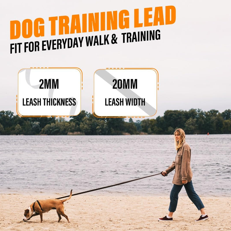 Dog Training Leash 15ft 20ft 30ft 50ft 100 feet - Extra Long Leash for Dogs with Padded Handle for Small Medium & Large Puppy Breed, Outdoor obedience, Agility Nylon Recall line Lead 2mm Black - PawsPlanet Australia