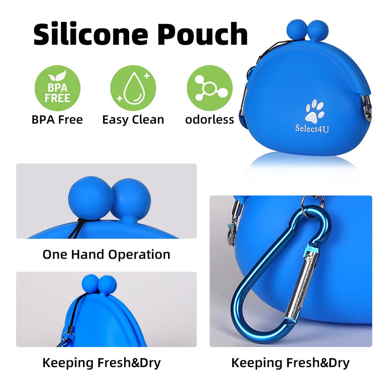 Silicone Dog Treat Pouch with Waist Carebiner, Small Treat Pouch for Pet Training, Cute Portable Treat Bag Container for Leash Darkblue, Best Gift for friends and Kids