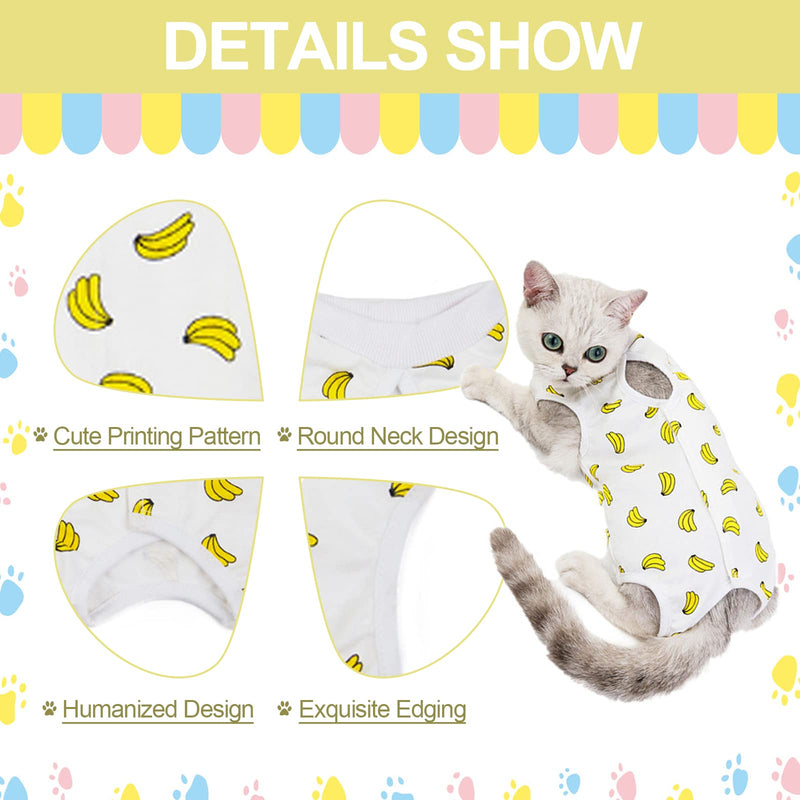 Cat Recovery Suit for Abdominal Wounds or Skin Diseases, 2 PCS Cat Surgery Recovery Suit Breathable E-Collar Alternative for Small Medium Pets After Surgery Wear, Banana and Donut, L