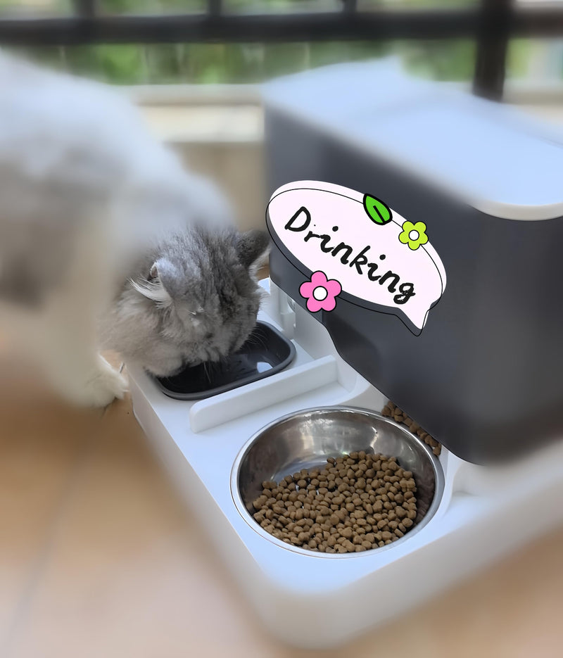 2-in-1 Automatic Pet Feeder and Water Dispenser, Stainless Steel Smart Food Water Bowl for Cats and Dogs, for Home Use (Gray) Gray - PawsPlanet Australia