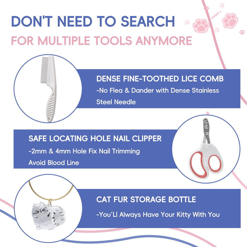Cat Brushes For Indoor Cats, Cat Shedding Brush With Pet Flea Comb & Pet Nail Clippers, Slicker Brush For Dogs & Rabbit Grooming Kit, Spray Hair Removal Comb With Release Button & Visual Spray, White - PawsPlanet Australia