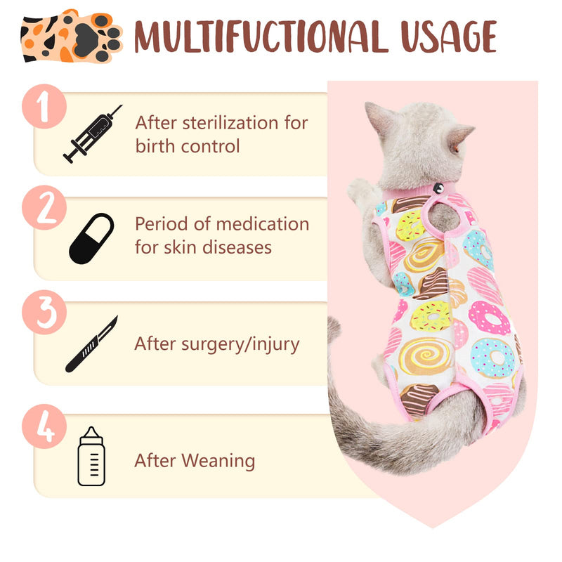 Cat Recovery Suit, 1 Pack Donut Pattern Cotton Cat Wound Surgery Recovery Suit Soft After Recovery Surgery for Small Cats and Dogs, M Donut with Drawstring Medium