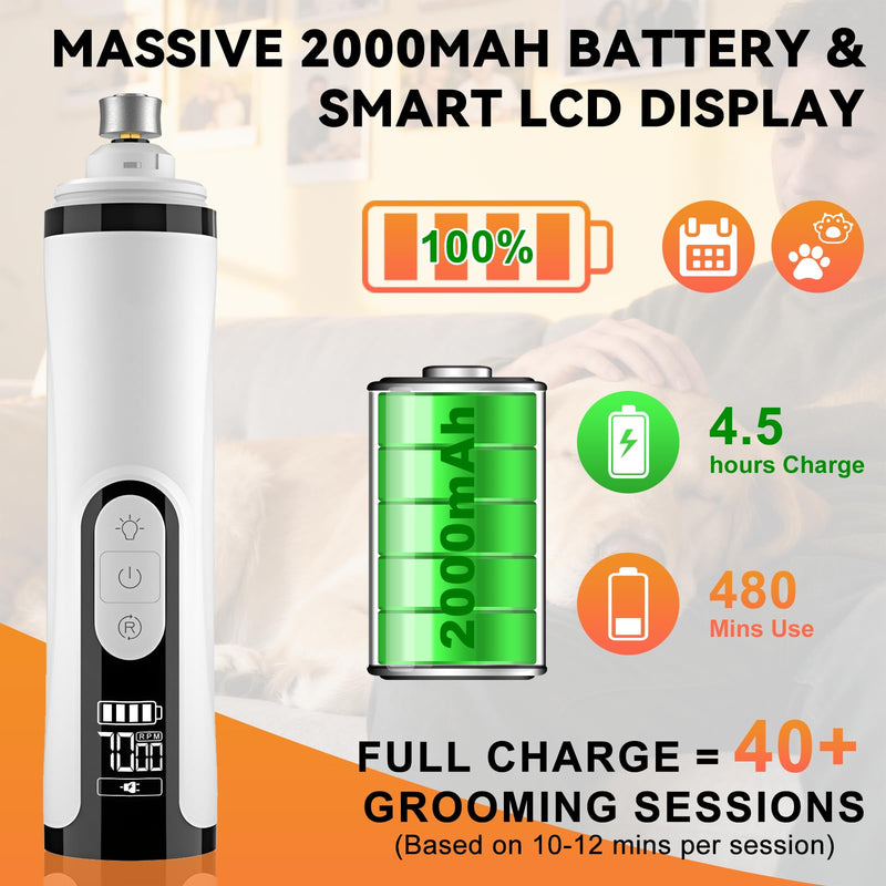 Silent Groom Pro Nail Grinder for Dogs - Quiet Dog Nail Grinder with LED Light, 3-Speed Cordless, 2000mAh Battery & 2 Grinding Heads for Safe Trimming of Small, Medium, Large Dogs and Cats - PawsPlanet Australia