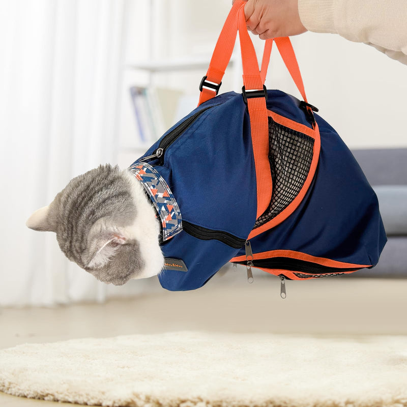 Cinf Cat Nail Clipping Cleaning Grooming Restraint Bag （Free Muzzle） No Scratching Biting for Bathing Nail Trimming Injecting Examining((Navy Blue,M) M Size–Fits most adult cats (8–12 lbs) Navy Blue - PawsPlanet Australia