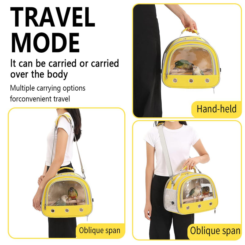 Bird Carrier,Bird Cage Parakeet Parrot Budgie Carrier Backpack for Small Birds, Travel Bird Cages with Perch, Transparent Ventilation Cockatiels, Lightweight Pet Carrier for Outdoor Use(Yellow) yellow - PawsPlanet Australia