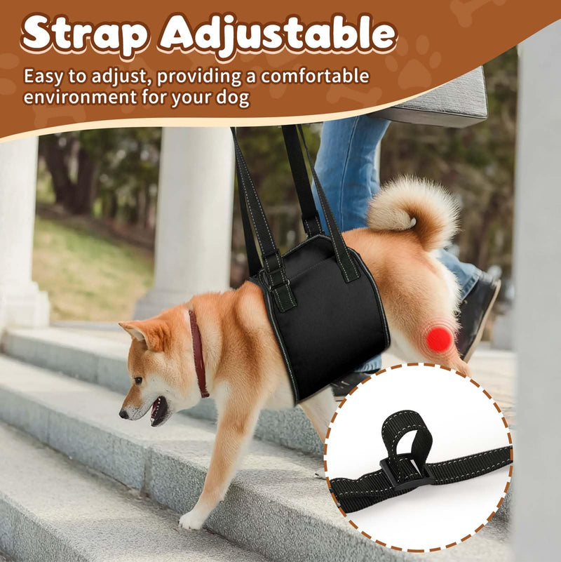 Ohcozzy Dog Sling with Handle, Adjustable Dog Lifting Harness for Rehabilitation, Soft Hind Leg Support Carrier for Senior, Injured, Disabled Dogs,L,Black L Black