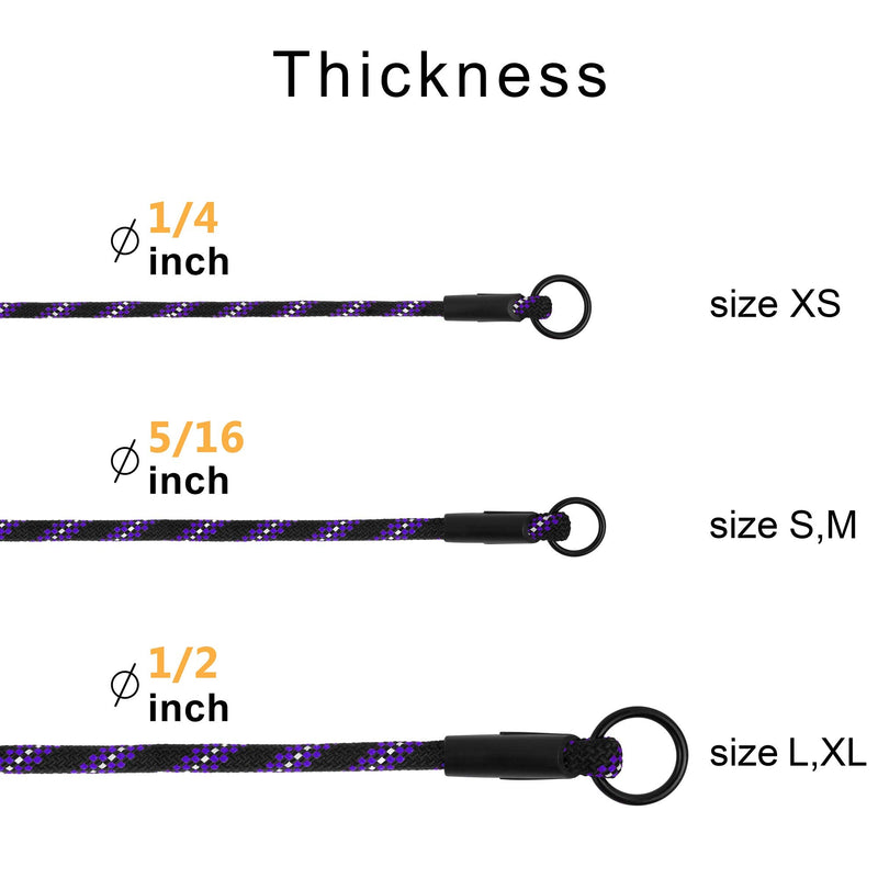 BronzeDog Rope Pro Training Dog Collar Braided No Pull Quick Release Round Lead Collars for Dogs Small Medium Large Puppy (XL - 23.6" Long, Purple) XL - 23.6" Long - PawsPlanet Australia