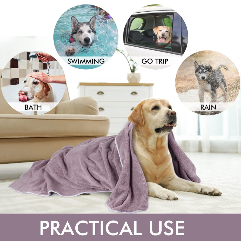 KinHwa Dog Towel Super Absorbent Pet Bath Towel Microfiber Dog Drying Towel for Small, Medium, Large Dogs and Cats 30inch x 50inch Purple 30inchx50inch - PawsPlanet Australia