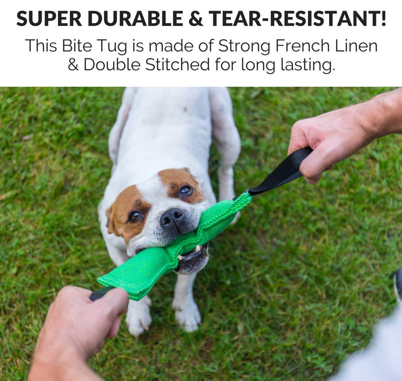 Bull Fit K9 Dog Bite Tug Toy with 2 Strong Handles - Made of Durable & Tear-Resistant French Linen - Perfect for Tug of War, Fetch & Puppy Training - Ideal for Medium to Large Breeds Black - PawsPlanet Australia