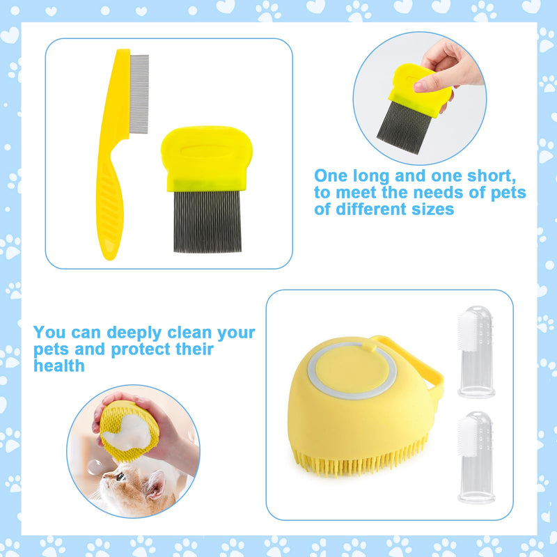VCZONE 8 Pcs Cat Brush Grooming Kits, Pet Self Cleaning Kit with Pet Nail Clipper and File, Flea Comb, Pet Shampoo Bath Brush, Pet Shedding Brush, Silicone Toothbrush (Yellow) Yellow - PawsPlanet Australia