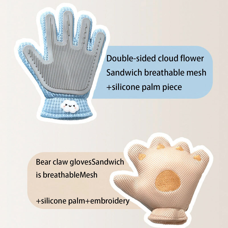 Zoocozy 2 in 1 Pet Hair Removal Glove for Cat Dog, Indoor Cat Grooming Gloves, Pet Washing Brush for Shedding Massage - Double-Sided Available(Brown) Small (1 Pair) Brown