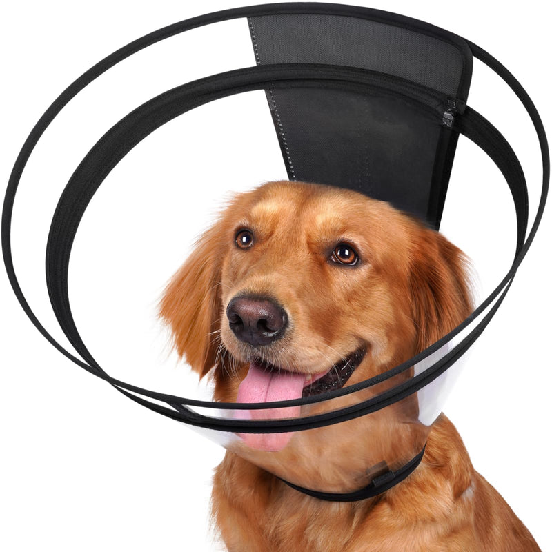 Dog Cone, Transparent Recovery Collar for Large Dogs, E Collar After Surgery to Stop Licking, Depth Adjustable Soft Cone Not Block Vision Patented (XL-Long) Ultra Transparent XL-Long
