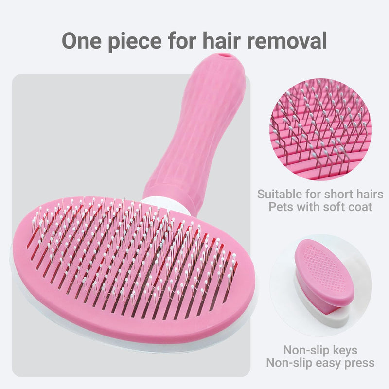 Treasurecove Self Cleaning Slicker Brush, Cat & Dog Brush for Grooming, Easy Hair Removal, Massaging Bristles, Comfortable Handle, Pink, All Hair Types, Cats & Dogs - PawsPlanet Australia