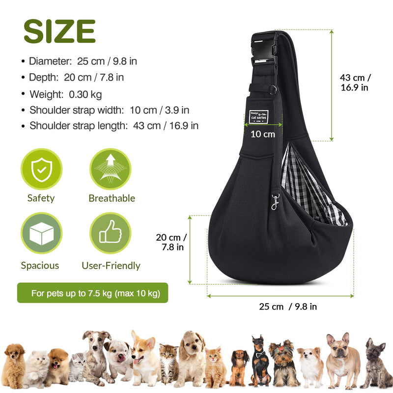 ALLSOPETS Pet Carrier Bag Dog Carrier Sling Reversible Puppy Carrier Purse with Storage Pocket Hand-Free Pet Sling Carrier for Carry Small Dogs Cats Suitable for Travel Outdoor (Charcoal Black) Charcoal Black
