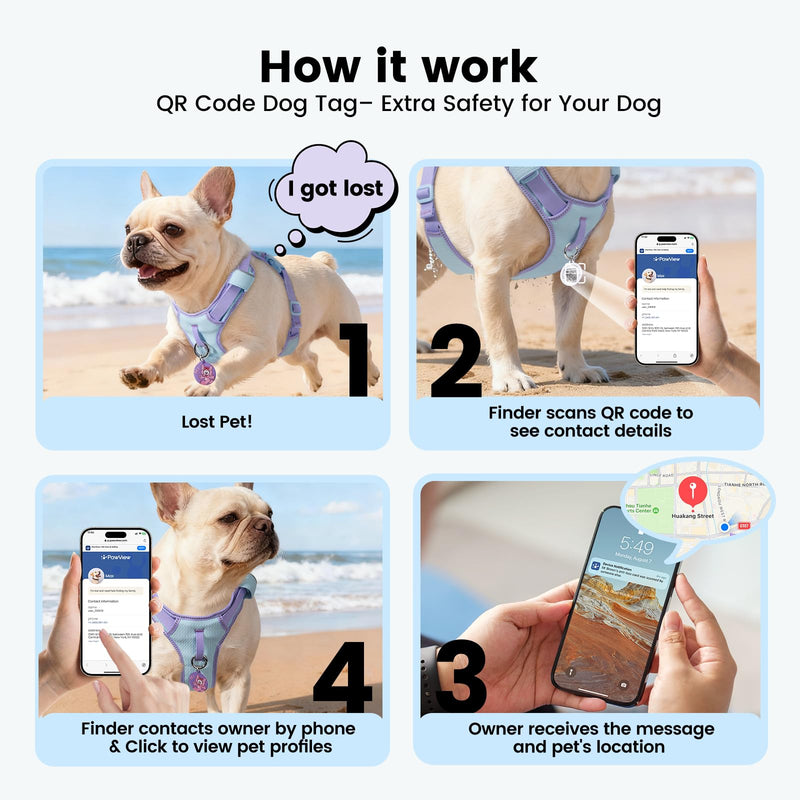 No Pull Dog Harness for Small Dogs & Puppies, Lightweight Escape Proof Adjustable Pet Harness with Front & Back Clip, Reflective Soft Vest with ID Tag, for Running Walking Hiking, Blue Baby Blue XS (Chest:13-18") - PawsPlanet Australia