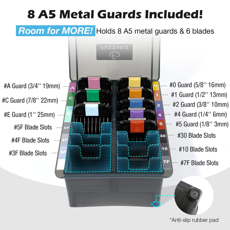 Professional Animal Stainless Steel Attachment Guide Comb Set with Storage Box for A5 Detachable #10, #15, #30 Blade Dog Clippers, Compatible with most Pets, Dogs, Cats, Horses Clippers