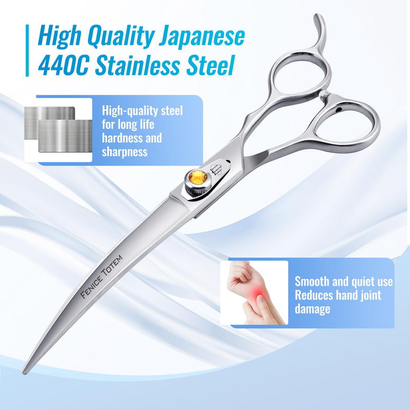 Fenice Professional Dog Grooming Scissors: 7 inch Curves Shears for Dogs Trimming Made Of Japanese 440C Stainless Steel Yellow Diamond Curved 7.0 inch - PawsPlanet Australia