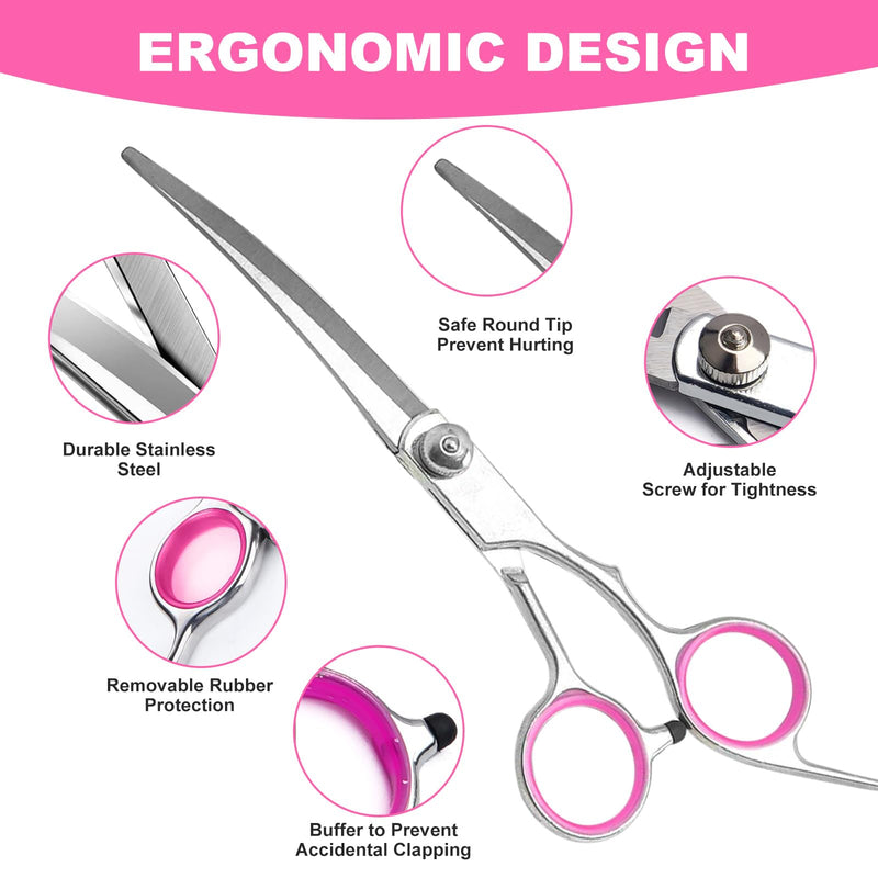 Pet Grooming Scissors Set 4 Pieces,Stainless Steel Dog Grooming Scissors Curved Used for Dog Cat and More Pets - with 6.8in Cutting ScissorsThinning Shear, Curved Scissors, Grooming Comb - PawsPlanet Australia