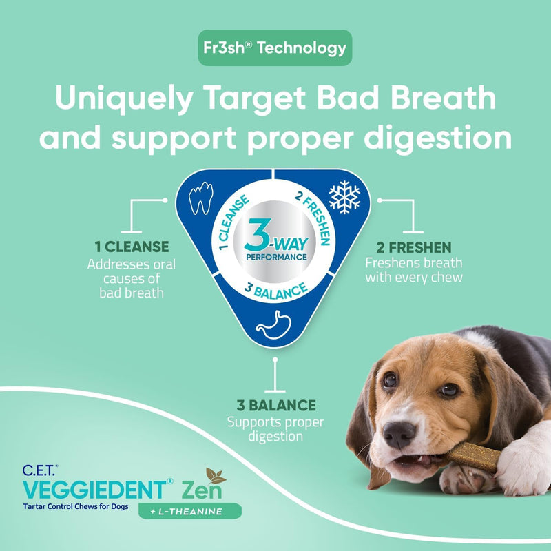 Virbac C.E.T.® VEGGIEDENT® Zen Tartar Control Chews for Dogs - Multifunctional to Support Mental Well-Being, VOHC Approved - Extra Small Under 11lbs X-Small (Pack of 30) - PawsPlanet Australia