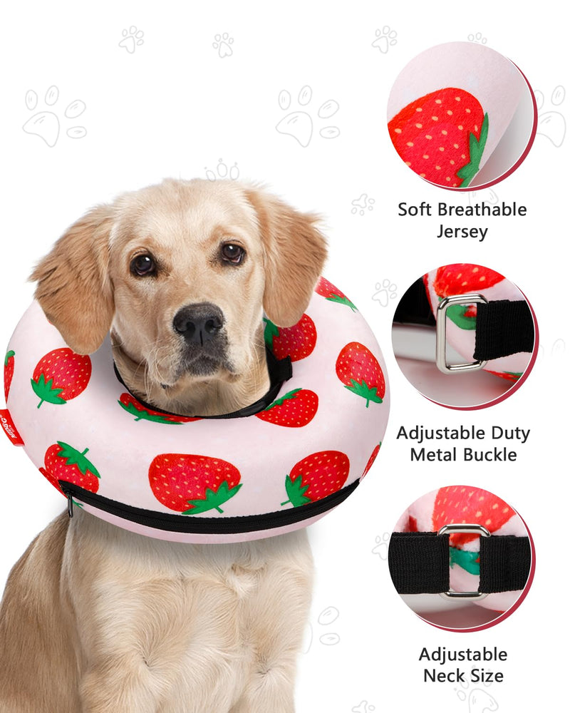 Dog Cone Collar for Small Medium Large Dogs for After Surgery, Pet Inflatable Neck Donut Collar Soft Protective Recovery Cone for Dogs and Cats - Alternative E Collar Does Not Block Vision - Pink,XL Strawberry X-Large(Neck:18"-24")