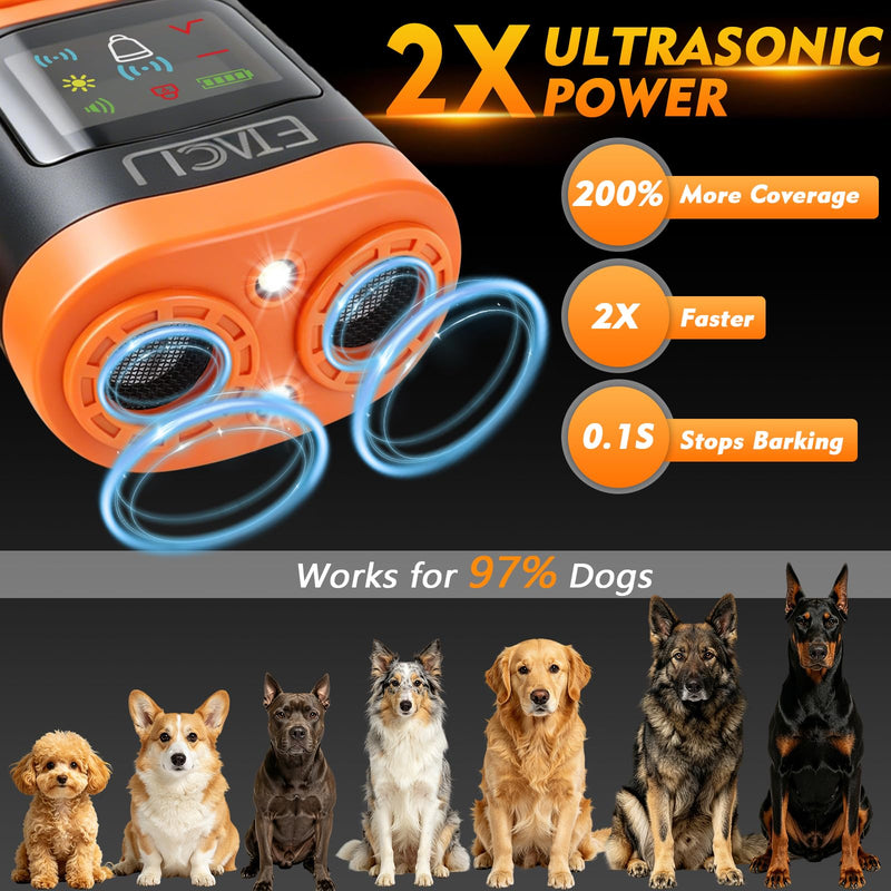 ETACCU Dog Bark Deterrent Devices, Anti Barking Device for Dogs Ultrasonic Bark Stopper Portable Dog,4 Training Modes 23 FT Range Barks for Dogs