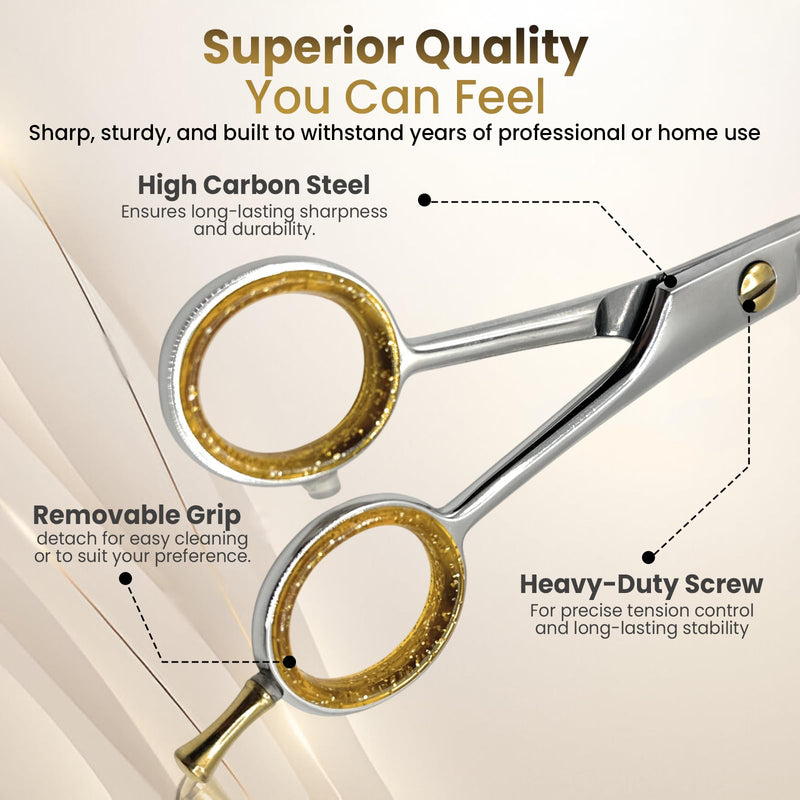 Professional Barber Scissors 6.5" - Sliver- Hair Cutting Shears - Includes Leather Case & Comb - High Carbon Steel, Ergonomic Grip, LBS